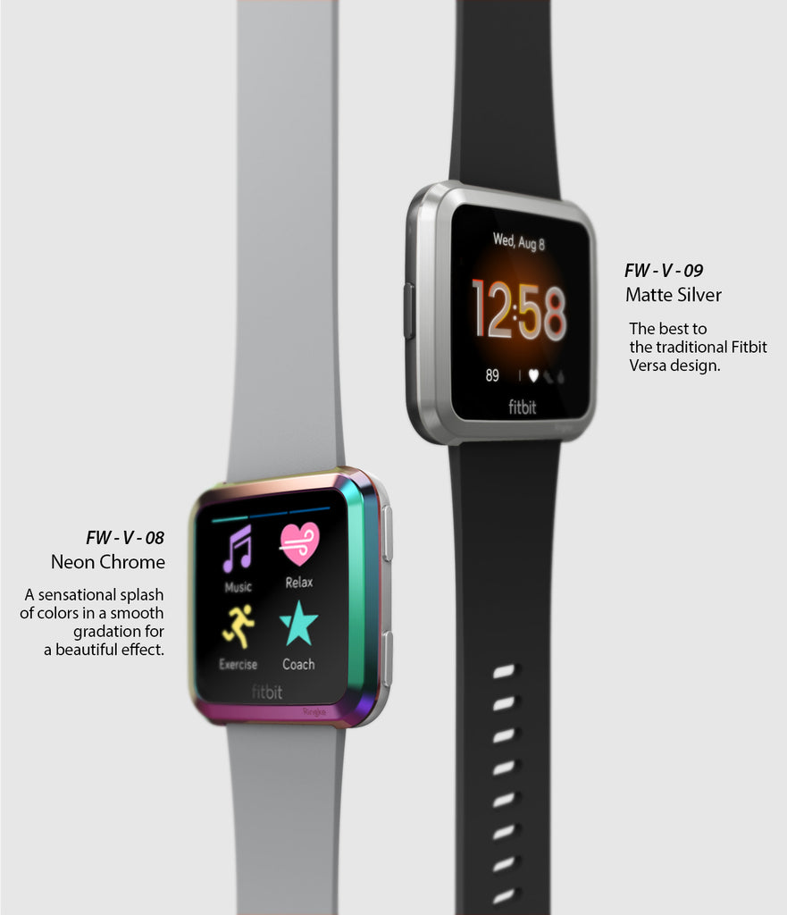 Ringke Bezel Styling Designed for Fitbit Versa Case Cover, Silver- FW-V-09, neo chrome