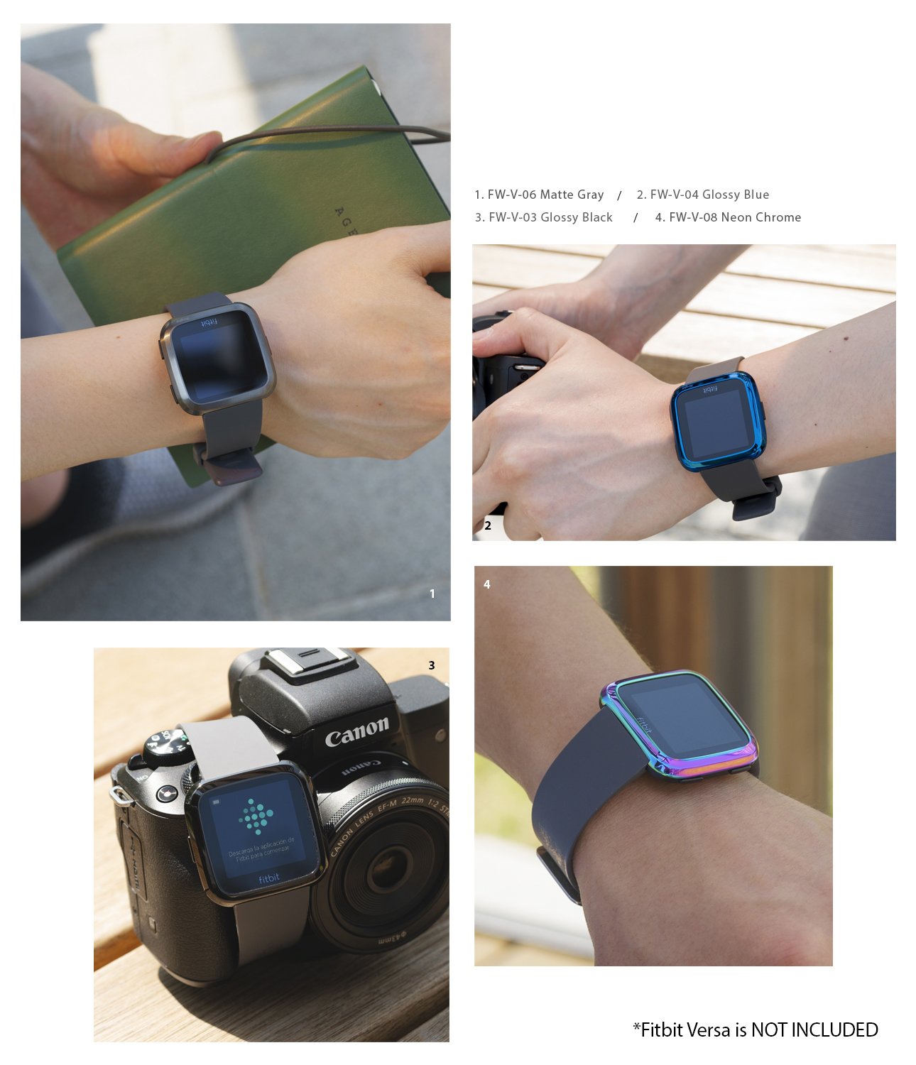 Ringke Bezel Styling Designed for Fitbit Versa Case Cover -Silver, FW-V-01