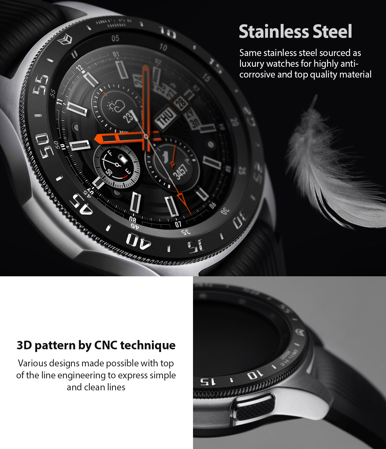top quality stainless steel material used to manufacture ringke bezel styling for galaxy watch