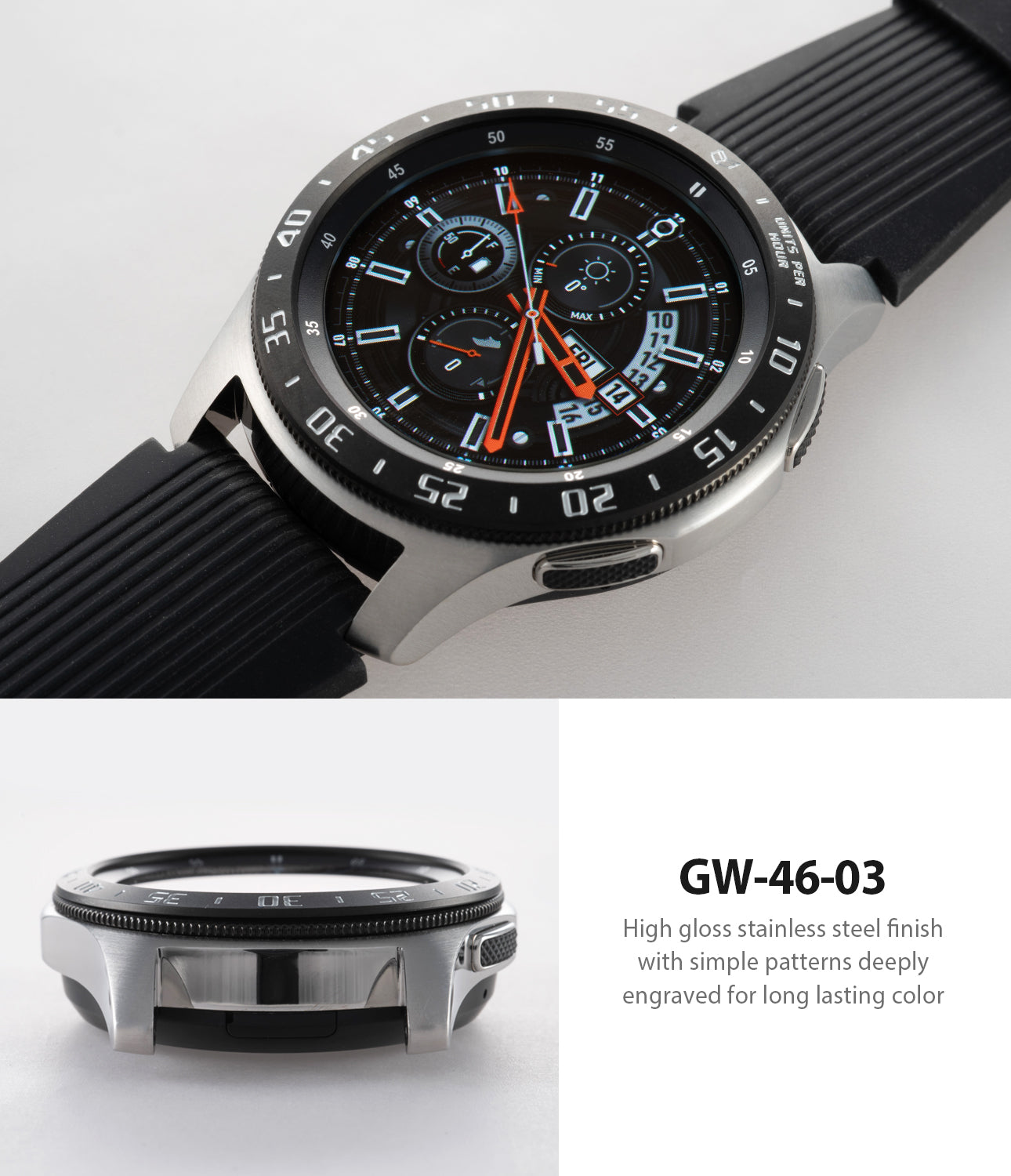high gloss stainless steel finish with simple patterns deeply engraved for long lasting color