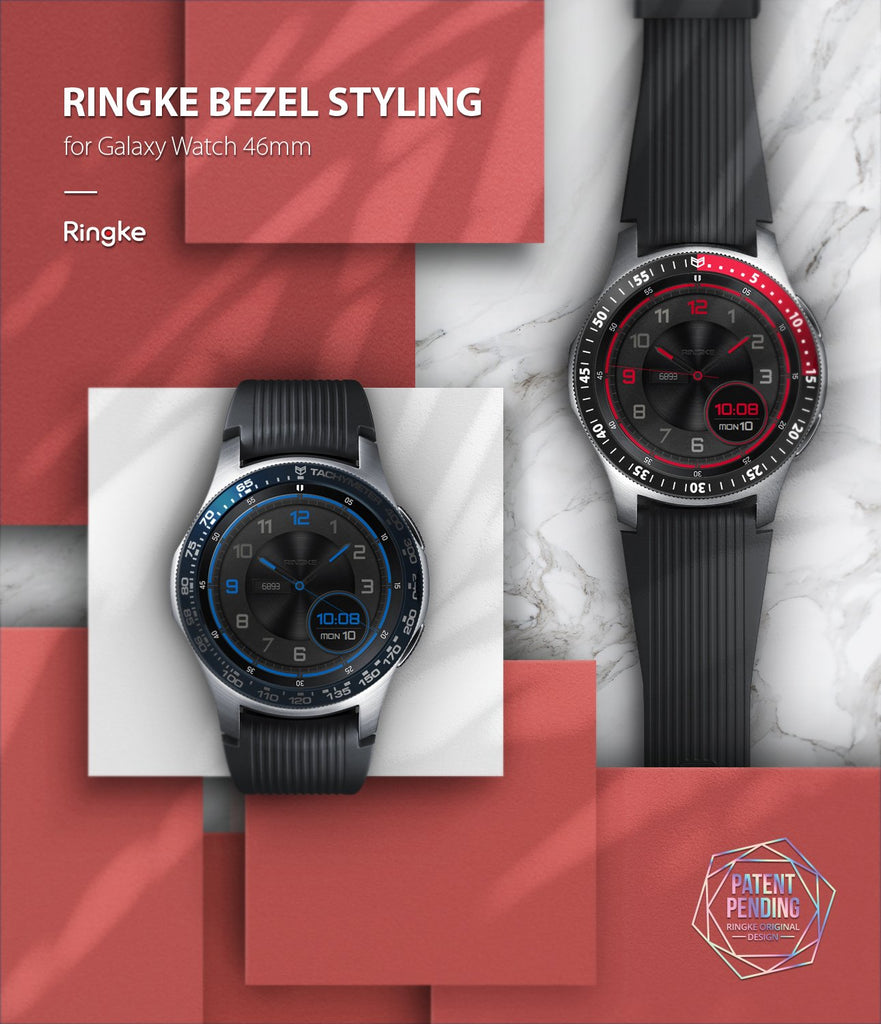 front image of galaxy watch 46mm with ringke bezel styling 46-08 blue aluminium
