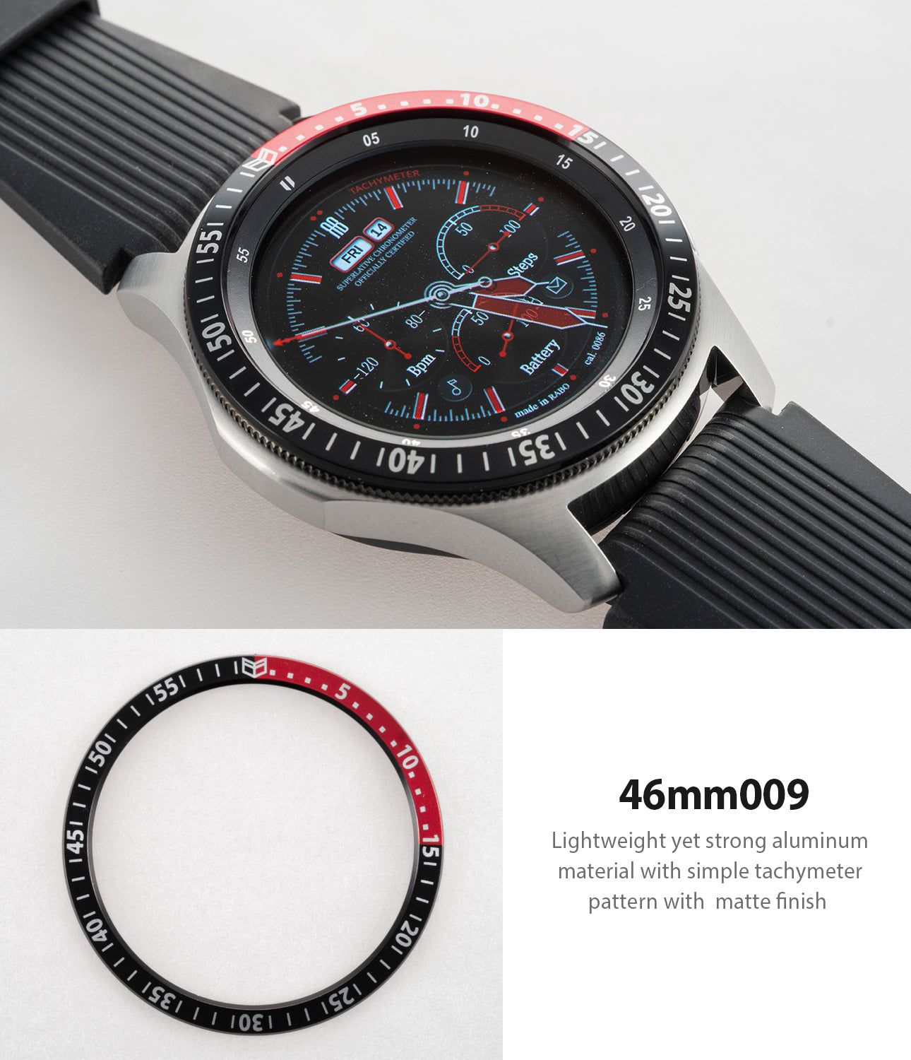 lightweight yet strong aluminum material with simple tachymeter pattern with matte finish