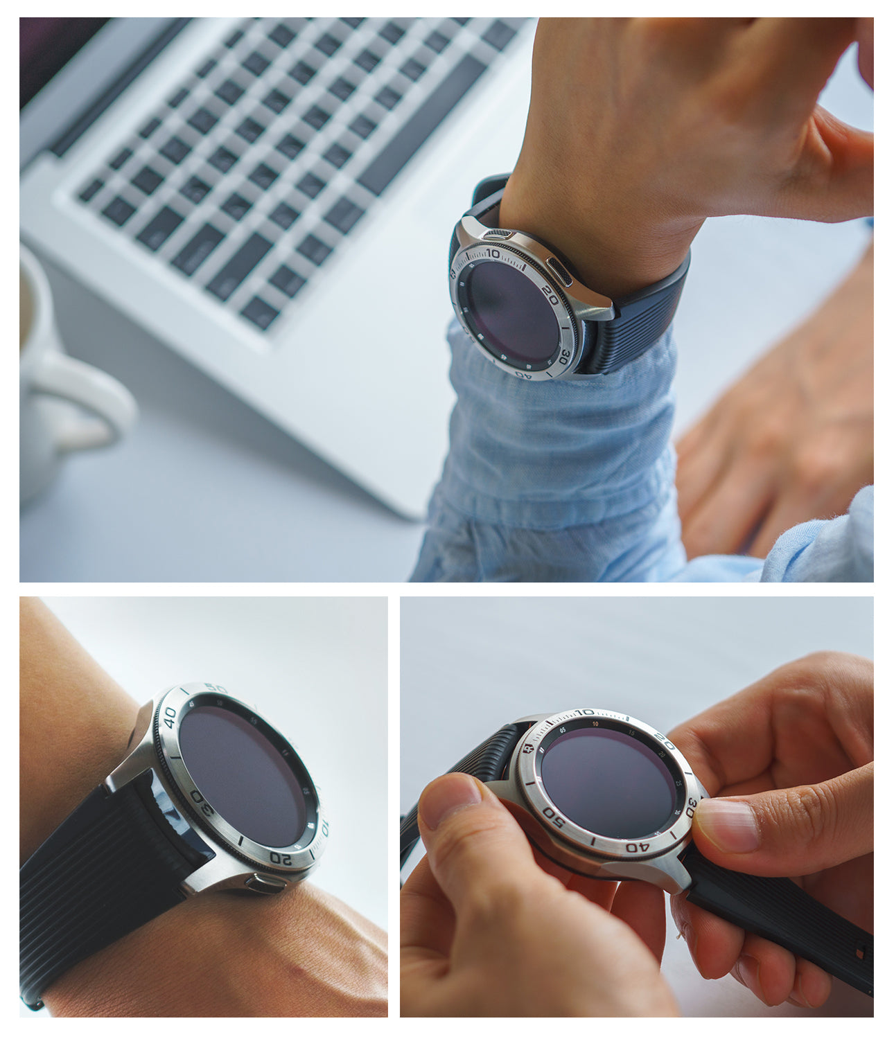 man wearing galaxy watch 46mm with ringke bezel styling on