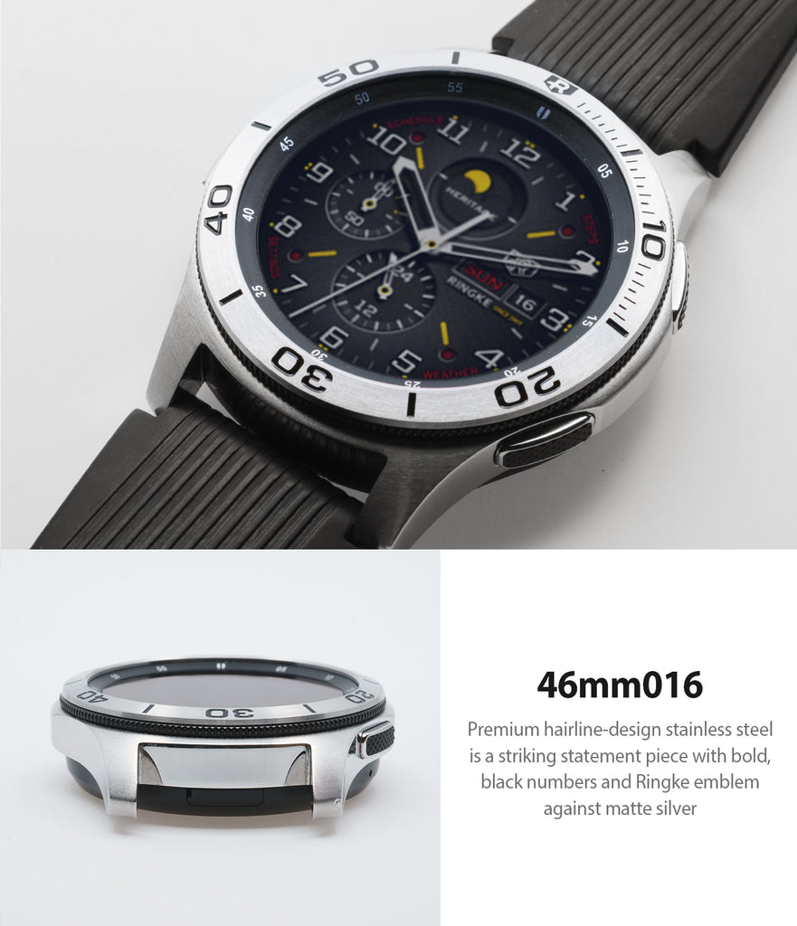 premium hairline design stainless steel with bold black number markings with ringke emblem against matte silver