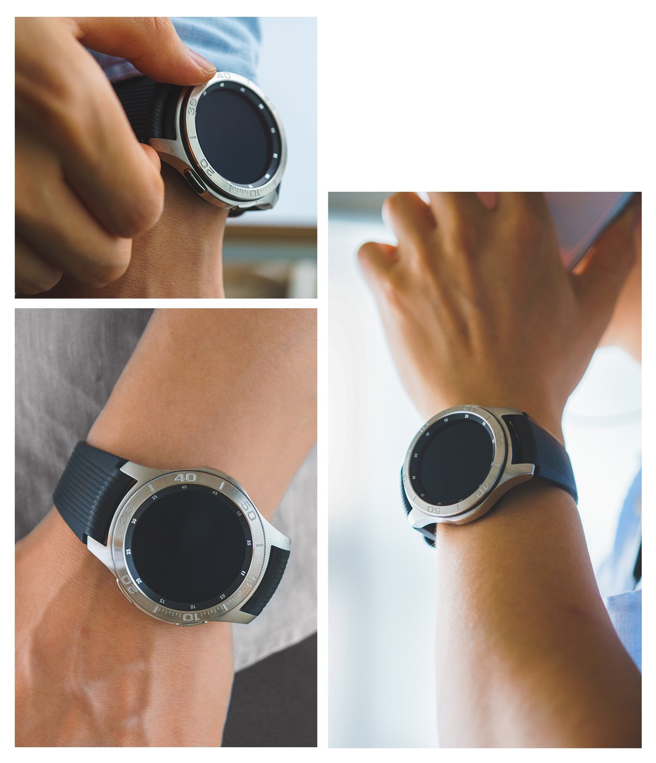 a man wearing galaxy watch 46mm with ringke bezel styling on