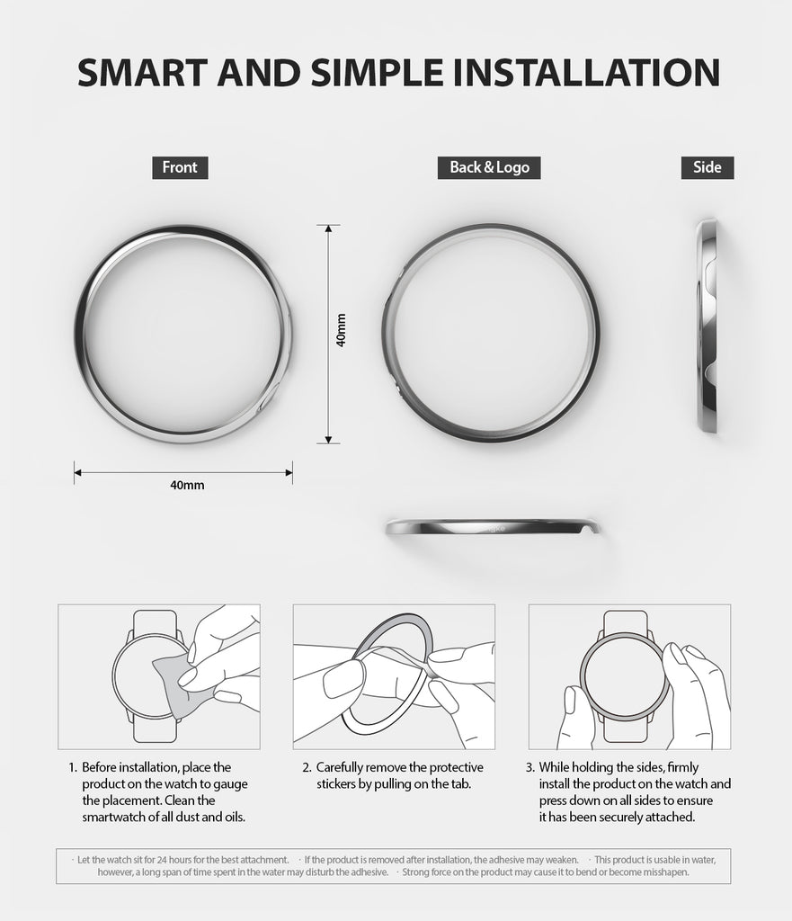 ringke bezel styling for galaxy watch active 2 40mm stainless steel smart and simple installation guide using strong 3m adhesive