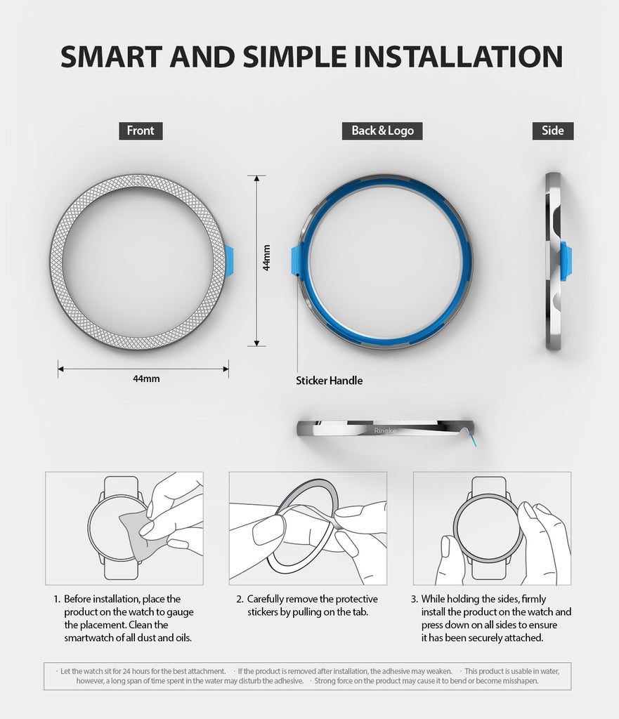 ringke bezel styling for galaxy watch active 2 44mm stainless steel smart and simple installation guide using strong 3m adhesive