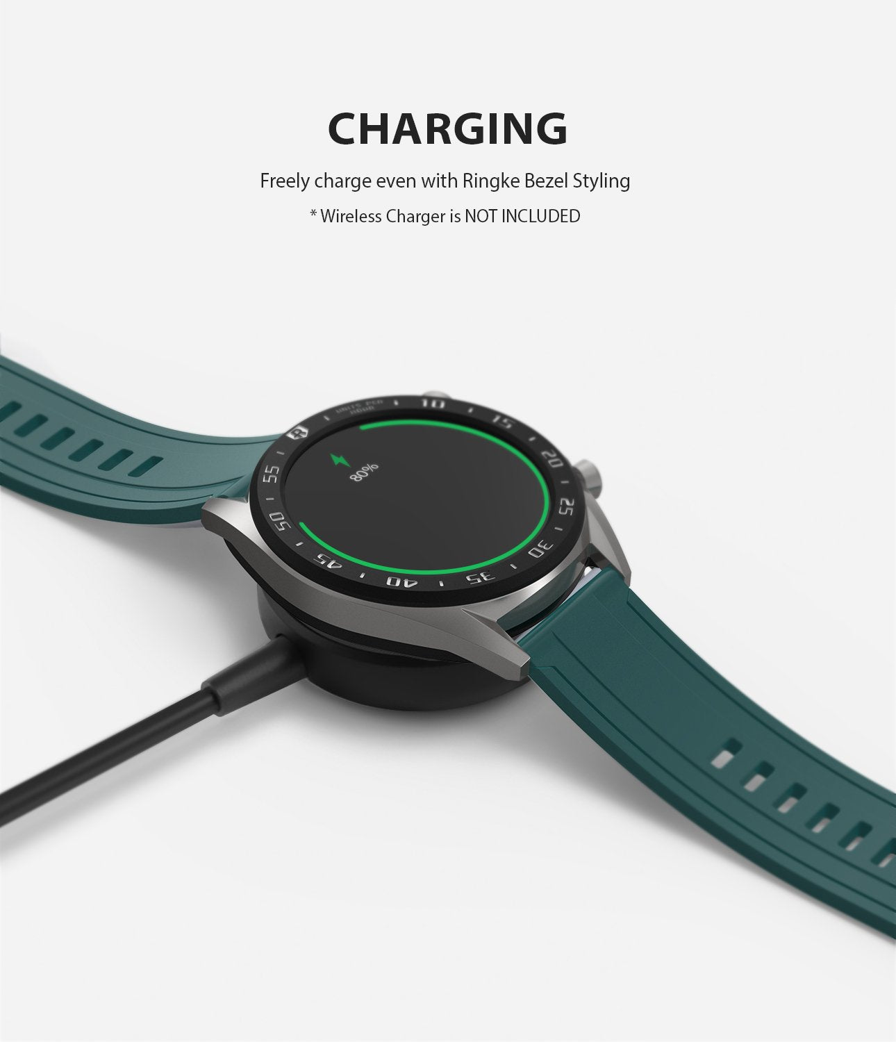 Ringke Bezel Styling for Huawei Watch GT 46mm 46-03 Black, wireless charging compatible