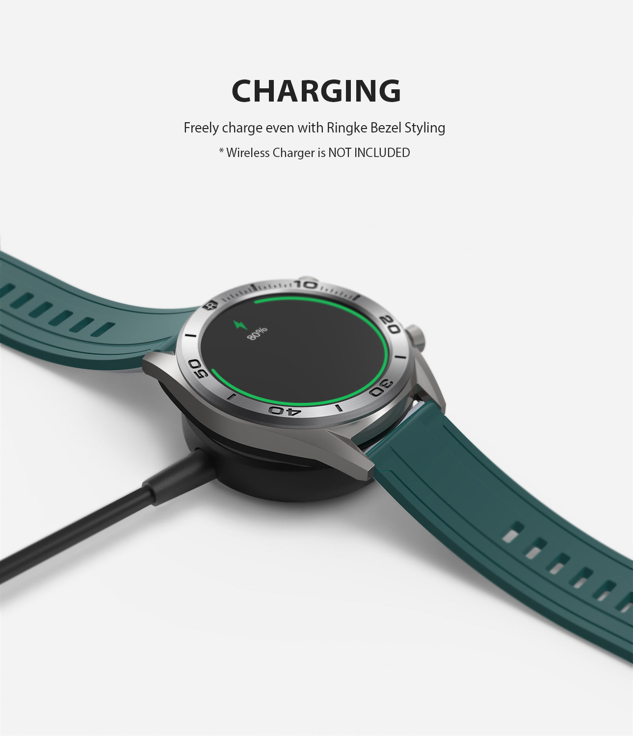 Ringke Bezel Styling for Huawei Watch GT 46mm 46-16 Silver, wireless charging compatible