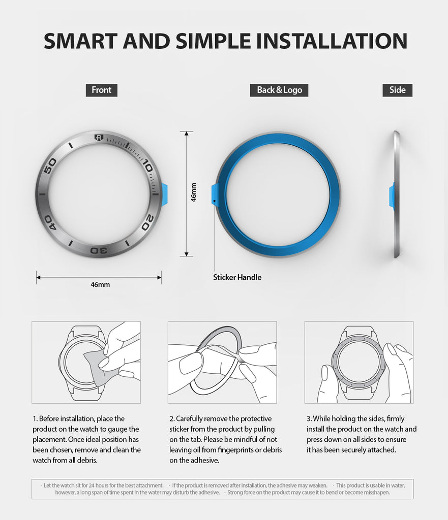 Ringke Bezel Styling for Huawei Watch GT 46mm 46-16 Silver, easy installation