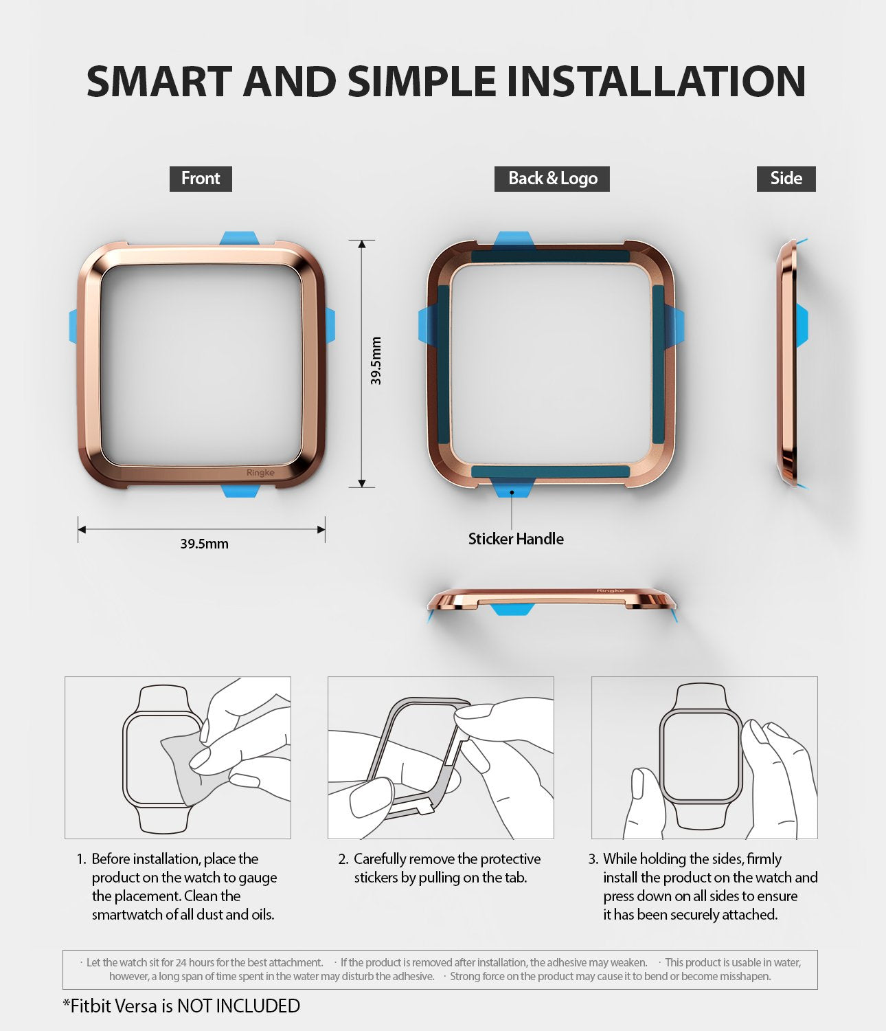 Ringke Bezel Styling Designed for Fitbit Versa Case Cover, Rose Gold - FW-V-02, easy installation
