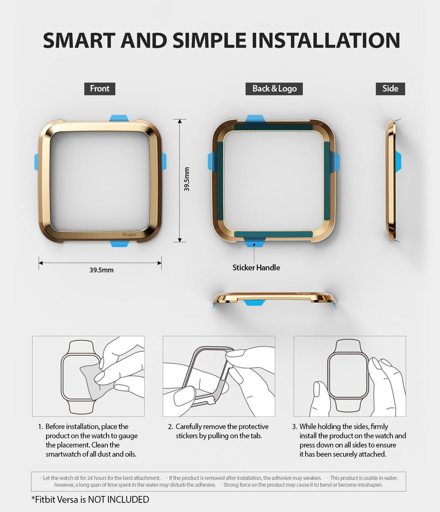 Ringke Bezel Styling Designed for Fitbit Versa Case Cover, Gold - FW-V-05, easy installation