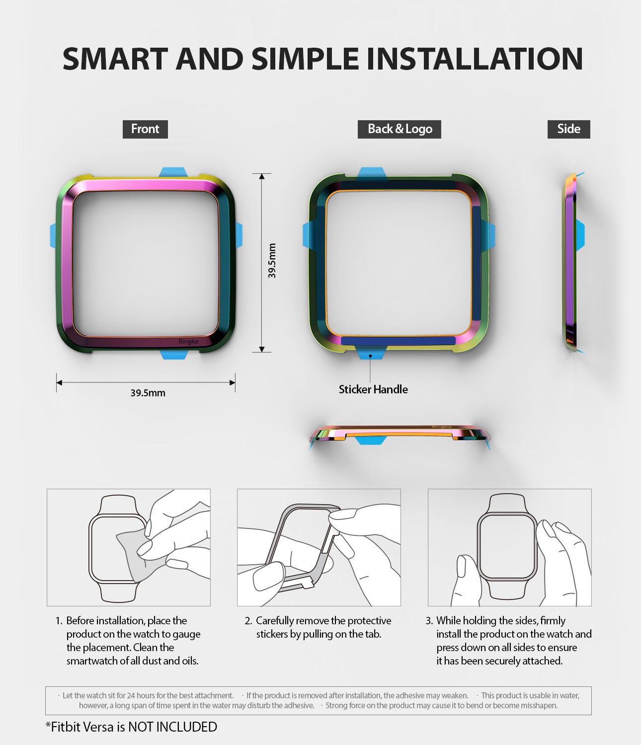 Ringke Bezel Styling Designed for Fitbit Versa Case Cover, Neo Ghrome- FW-V-08, easy installation