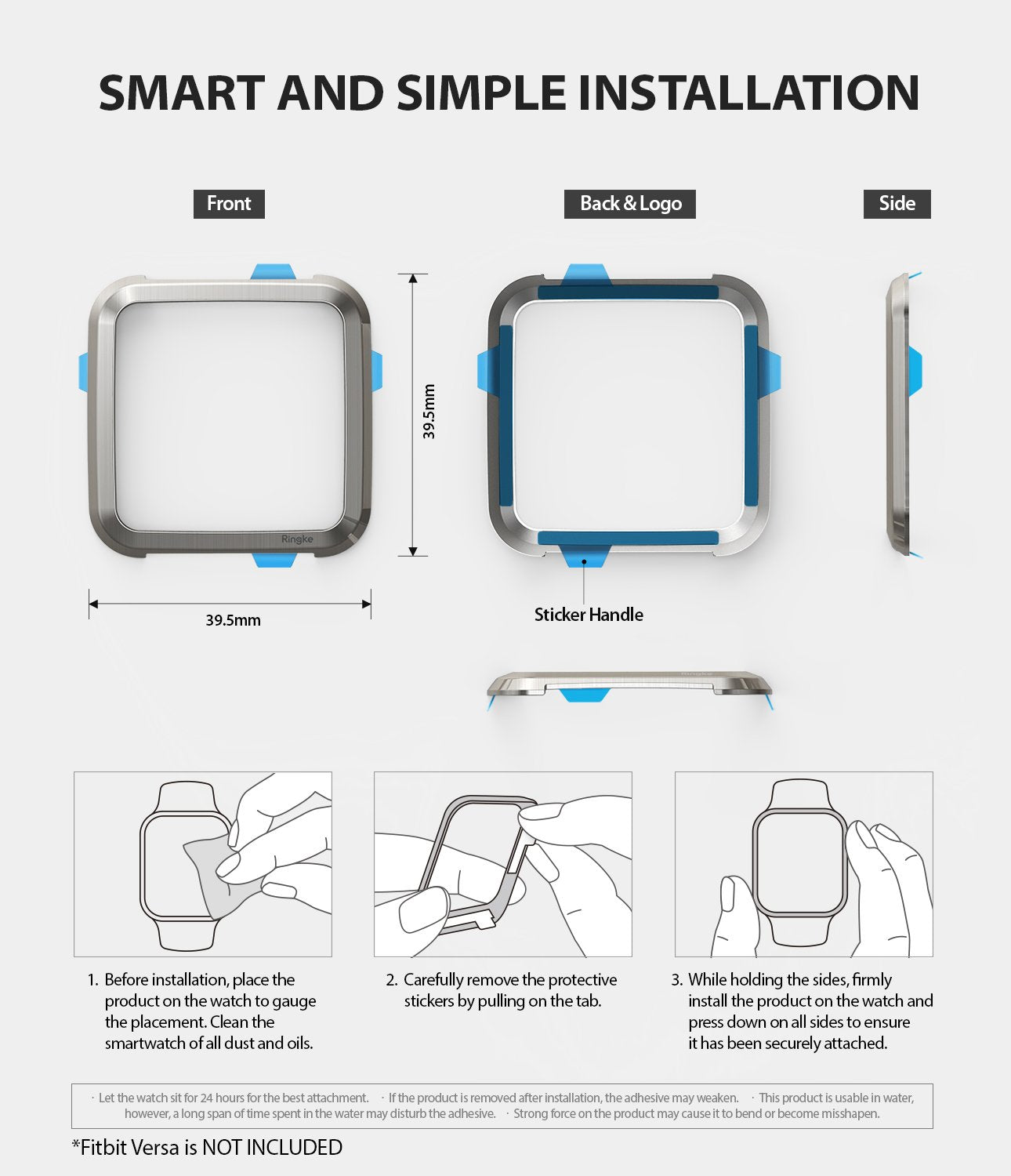 Ringke Bezel Styling Designed for Fitbit Versa Case Cover, Silver- FW-V-09, easy installation