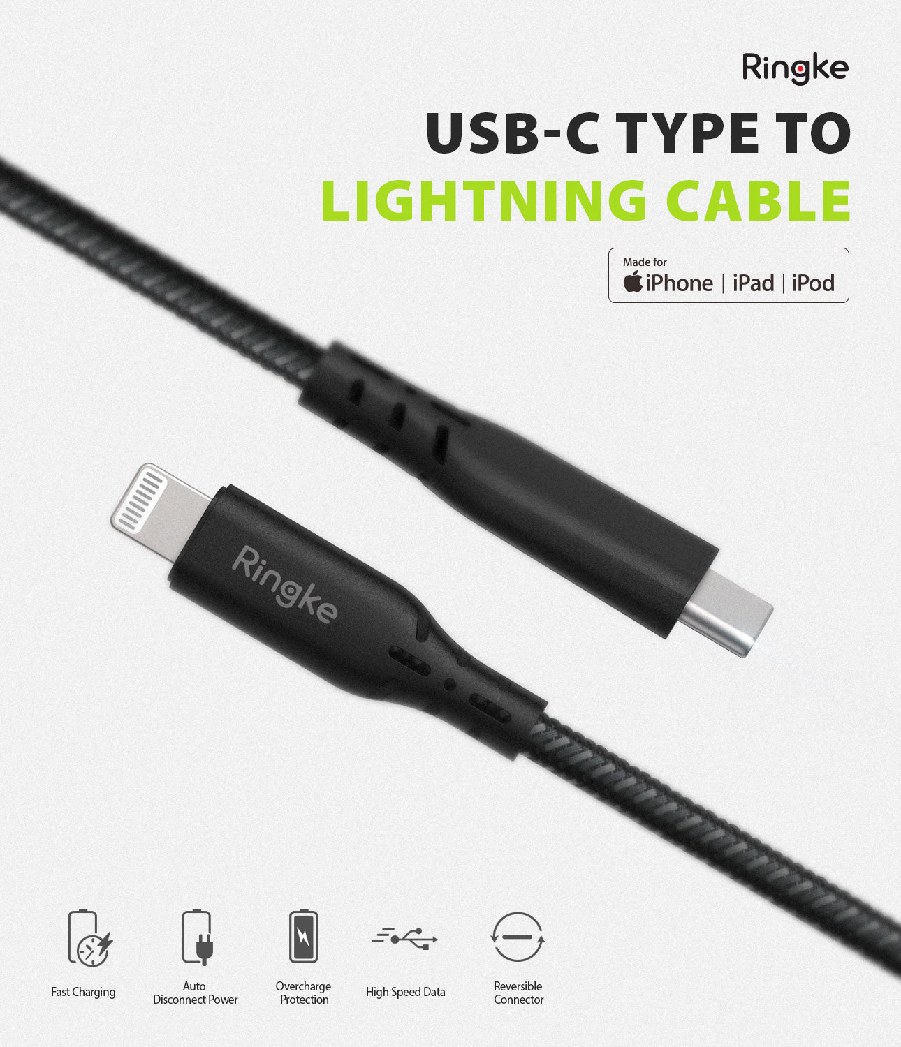 type c to lightning cable for iphone, ipad, ipod, ios devices