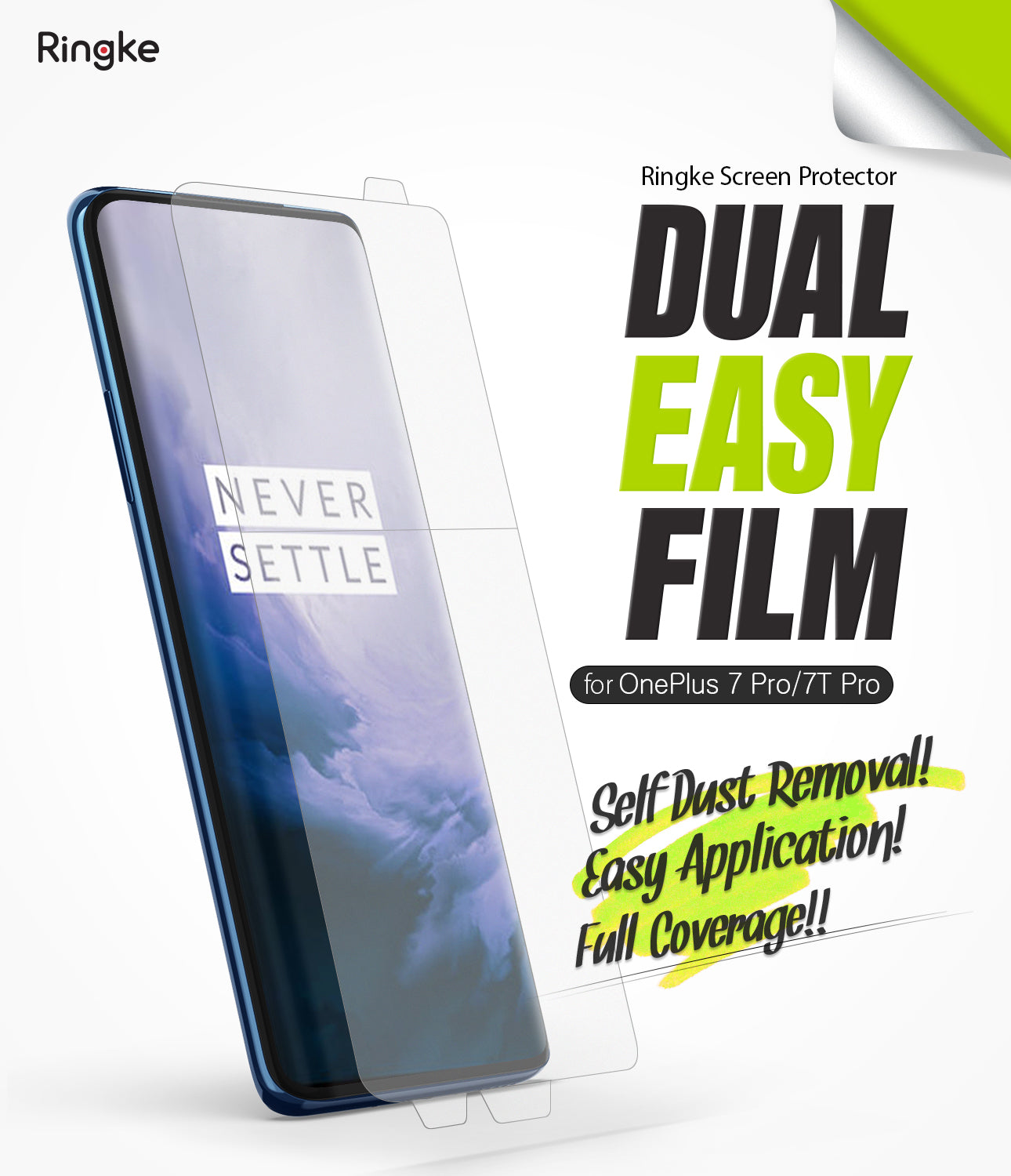 OnePlus 7 Pro / 7T Pro [Dual Easy Film] Screen Protector [2 Pack]