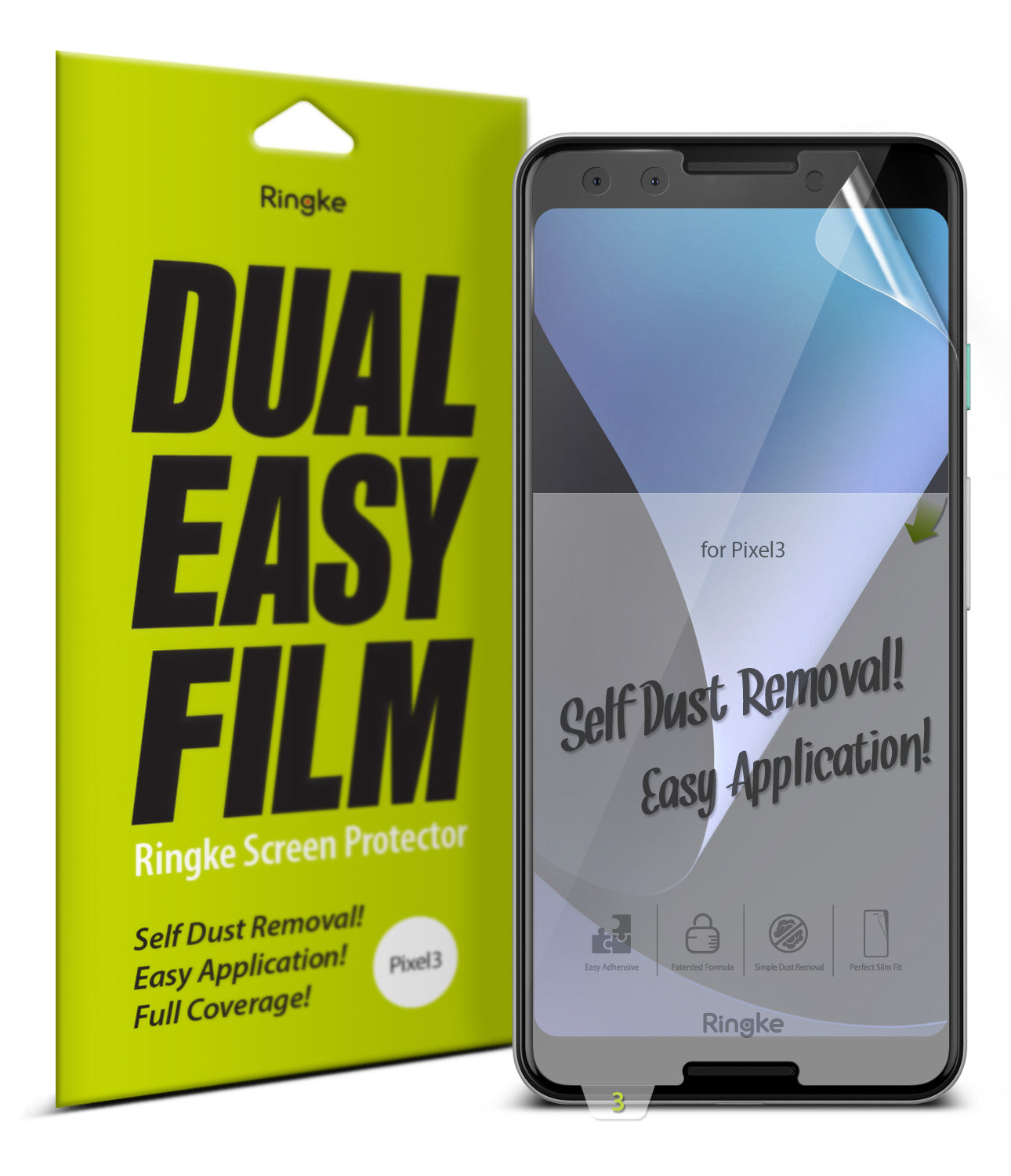 ringke dual easy film screen protector for google pixel 3 main