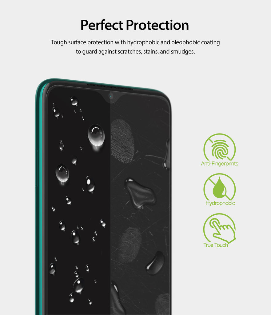 tough surface with hydrophobic and oleophobic coating to guard against scratches, stains, and smudges