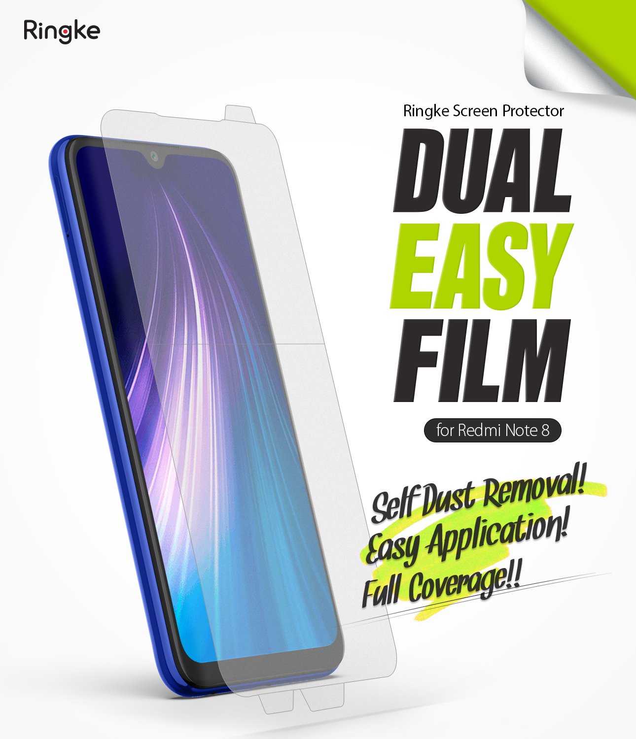 Ringke Dual Easy Film (2 Pack) Designed for Xiaomi Redmi Note 8 Screen Protector (2019)