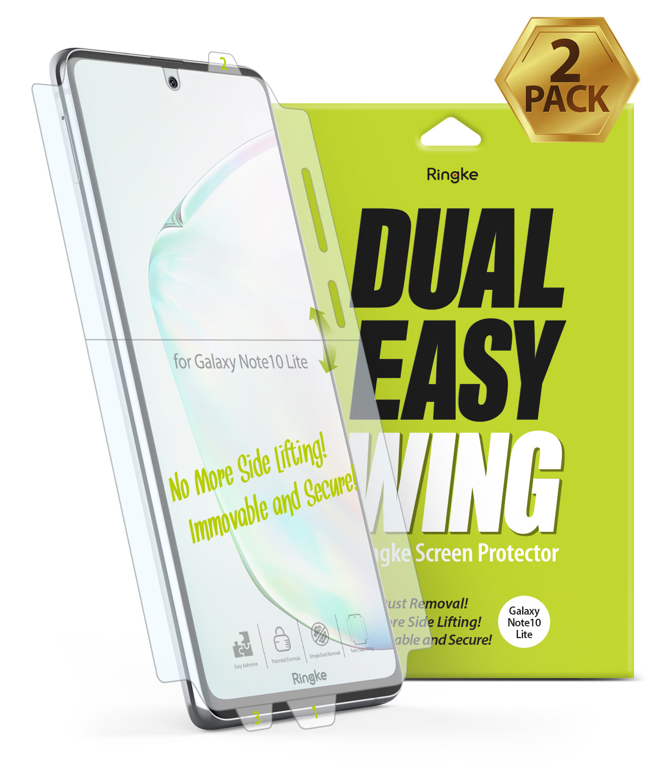 Galaxy Note 10 Lite Screen Protector | Dual Easy Film - A clear screen protector being applied to a smartphone.