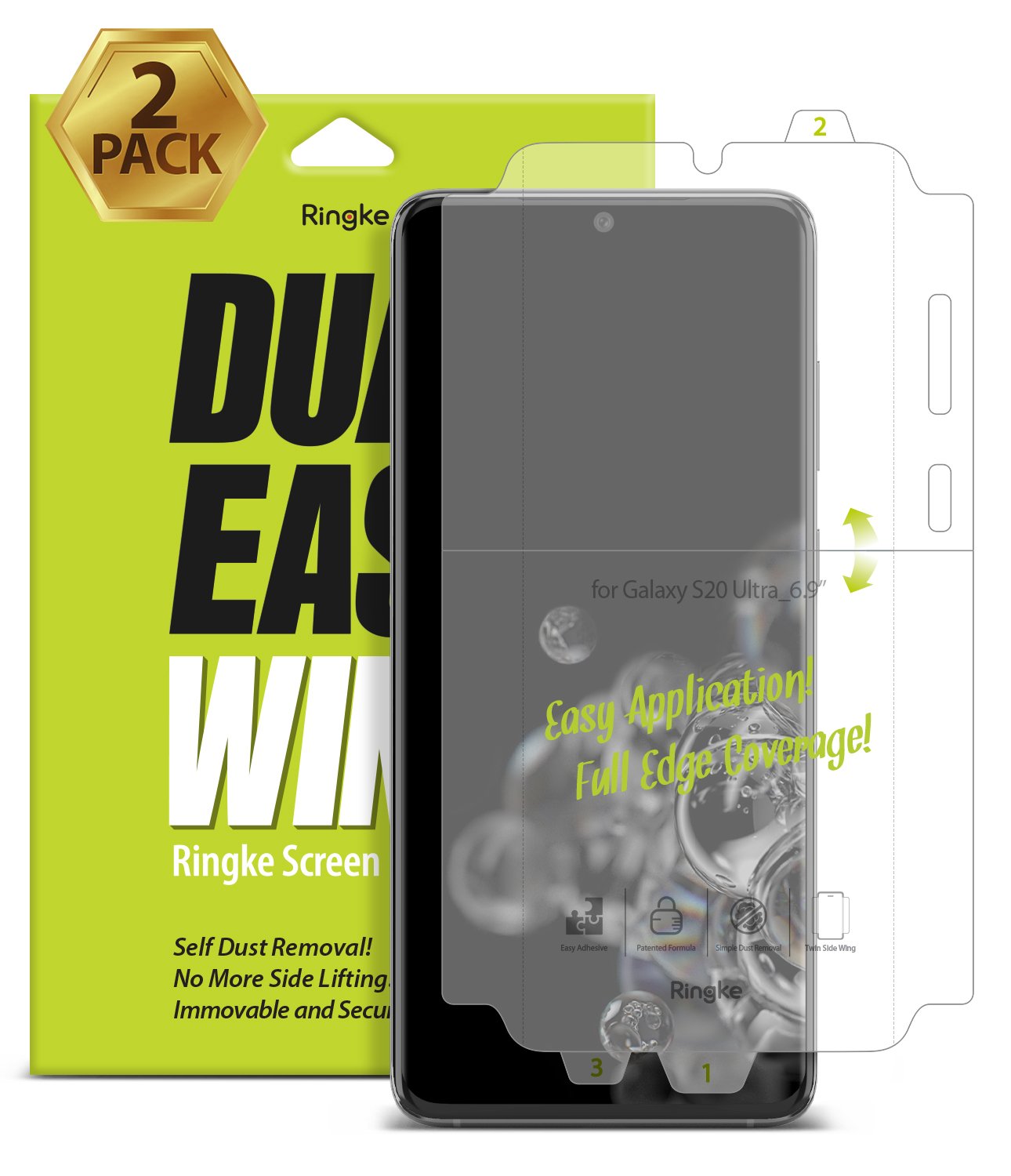 Ringke Galaxy S20 Ultra, Dual Easy Film Wing, Screen Protector, 2 pack