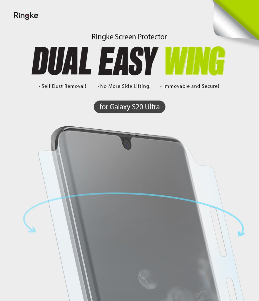 Ringke Galaxy S20 Ultra, Dual Easy Film Wing, Screen Protector, 2 pack