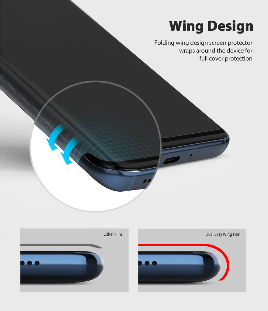 wing design to wrap around both sides of the device