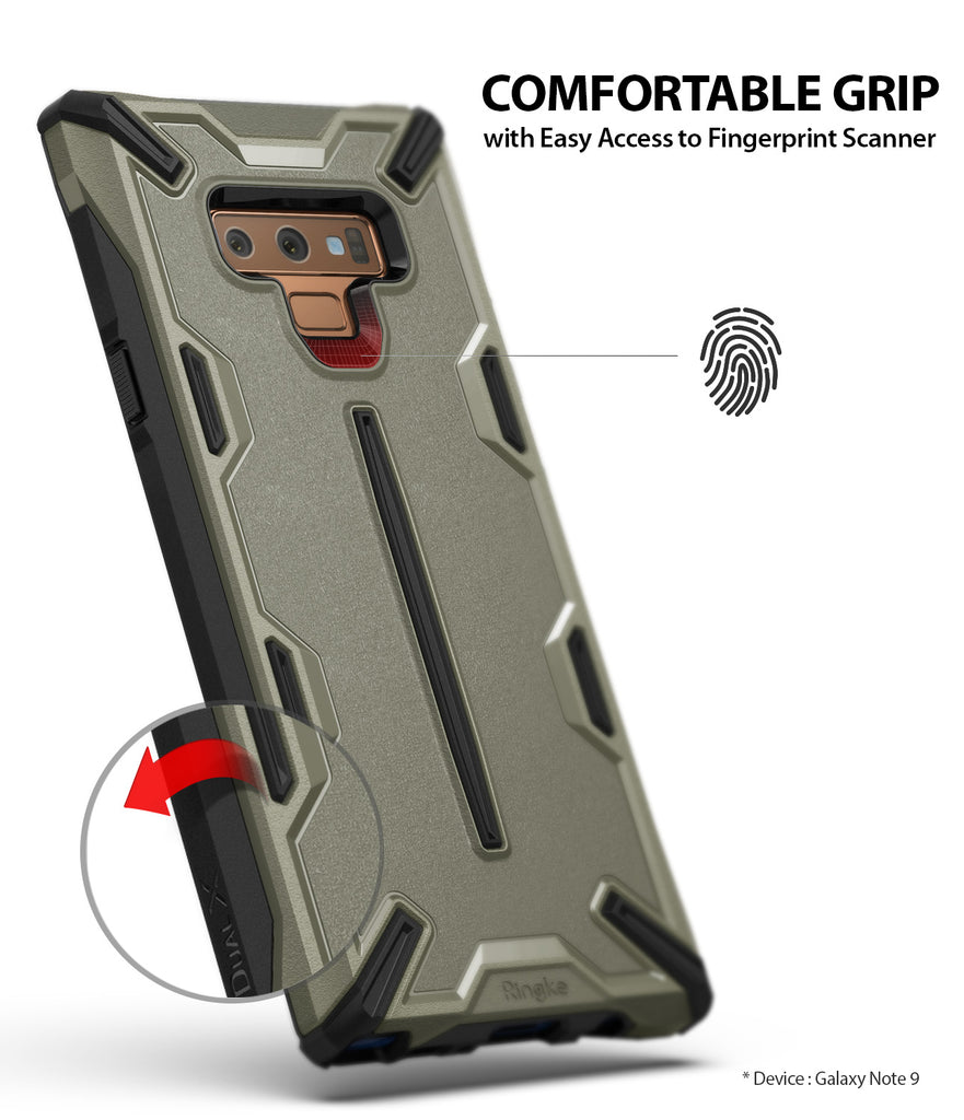 comfortable grip with easy access to fingerprint scanner