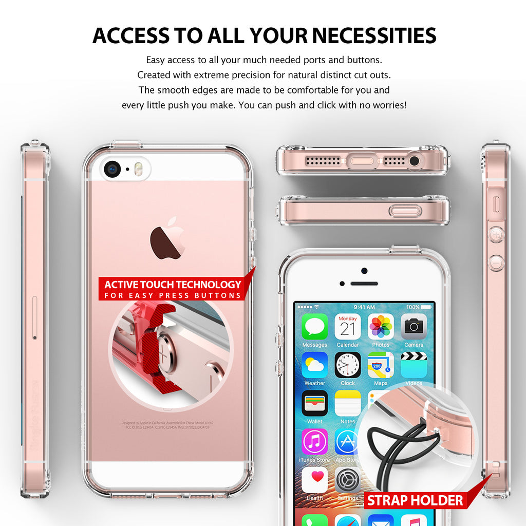 ringke fusion transparent clear back case cover for iphone se 5s 5 main access to all ports