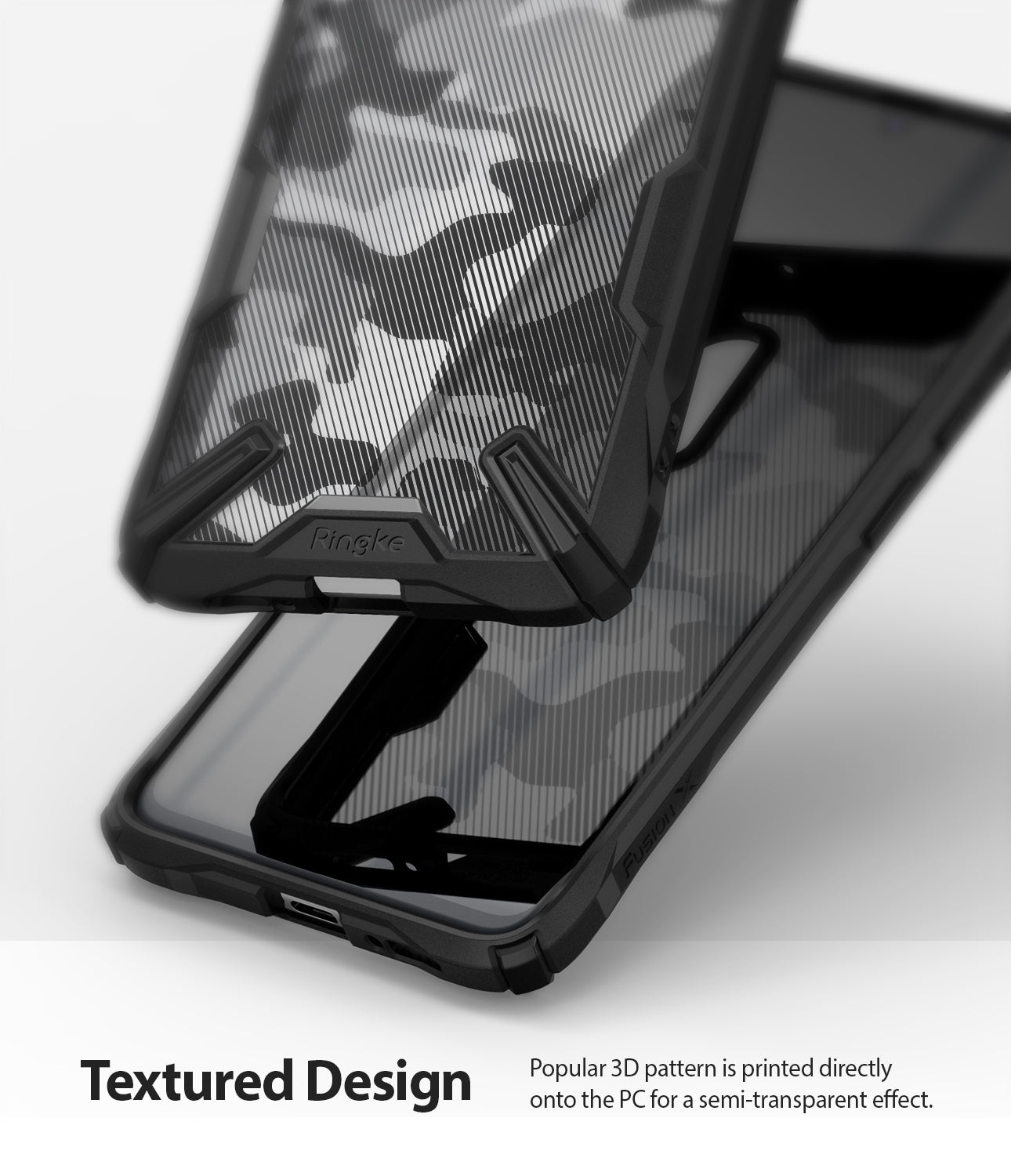 popular 3d camo pattern printed directly onto the pc for a semi transparent effect