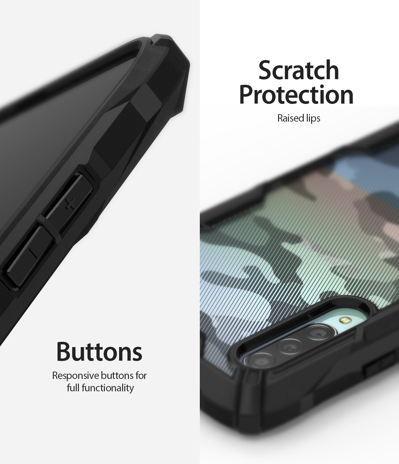scratch resistant surface with responsive button cutouts