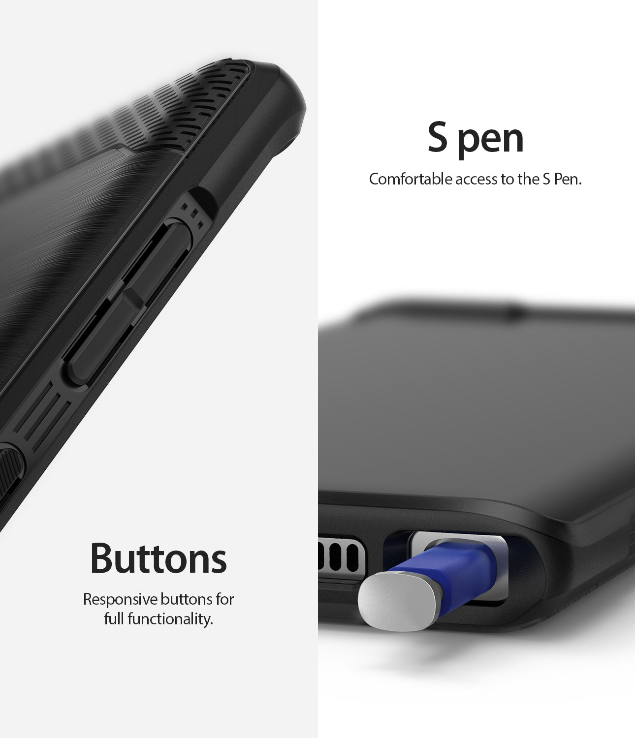 s pen accessible with precise button cutouts