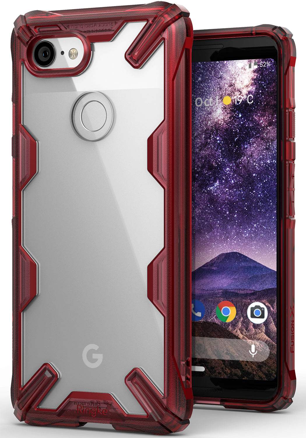 ringke fusion-x rugged heavy duty clear back case cover for google pixel 3 main ruby red