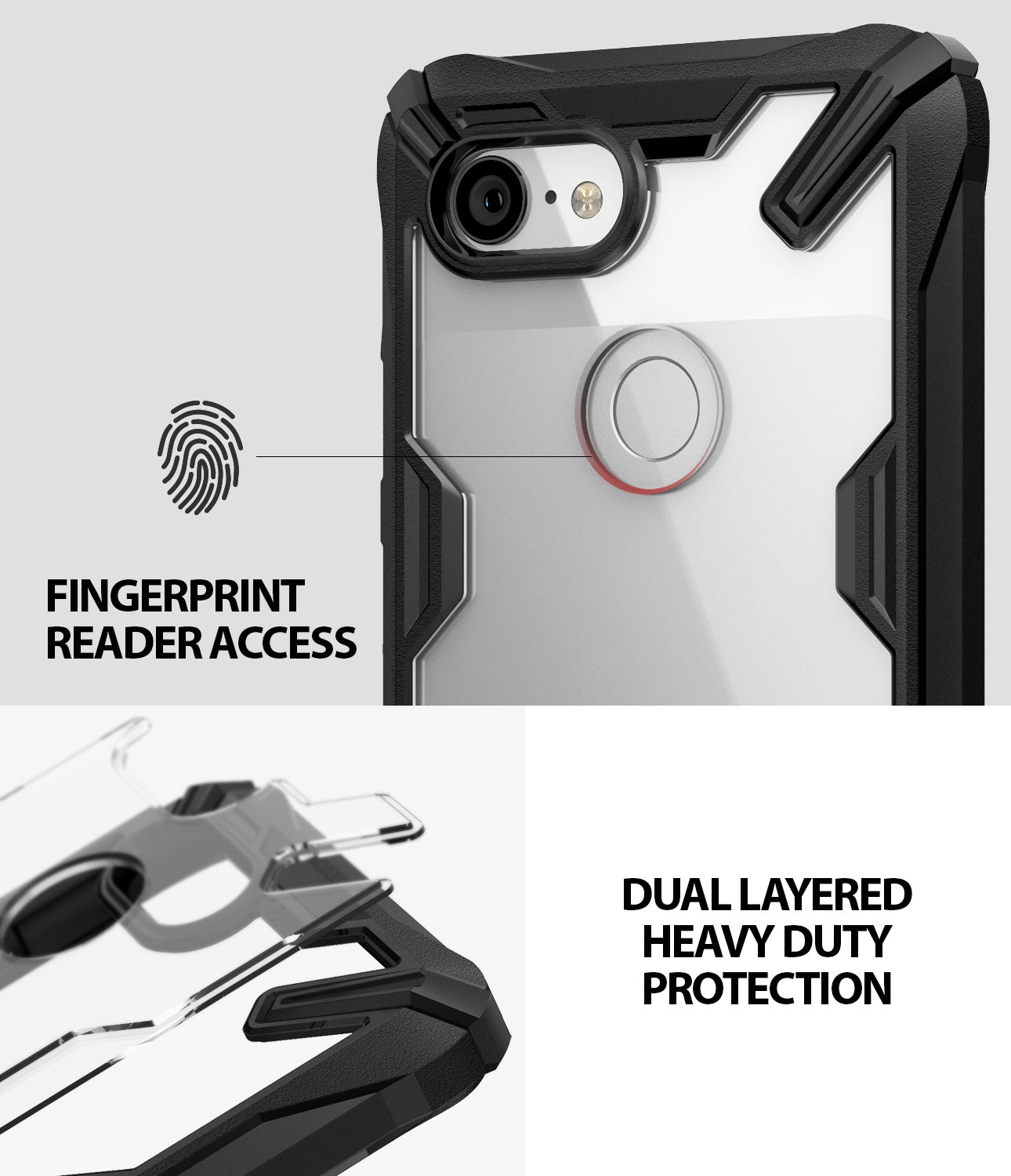 ringke fusion-x rugged heavy duty clear back case cover for google pixel 3 main fingerprint scanner accessible