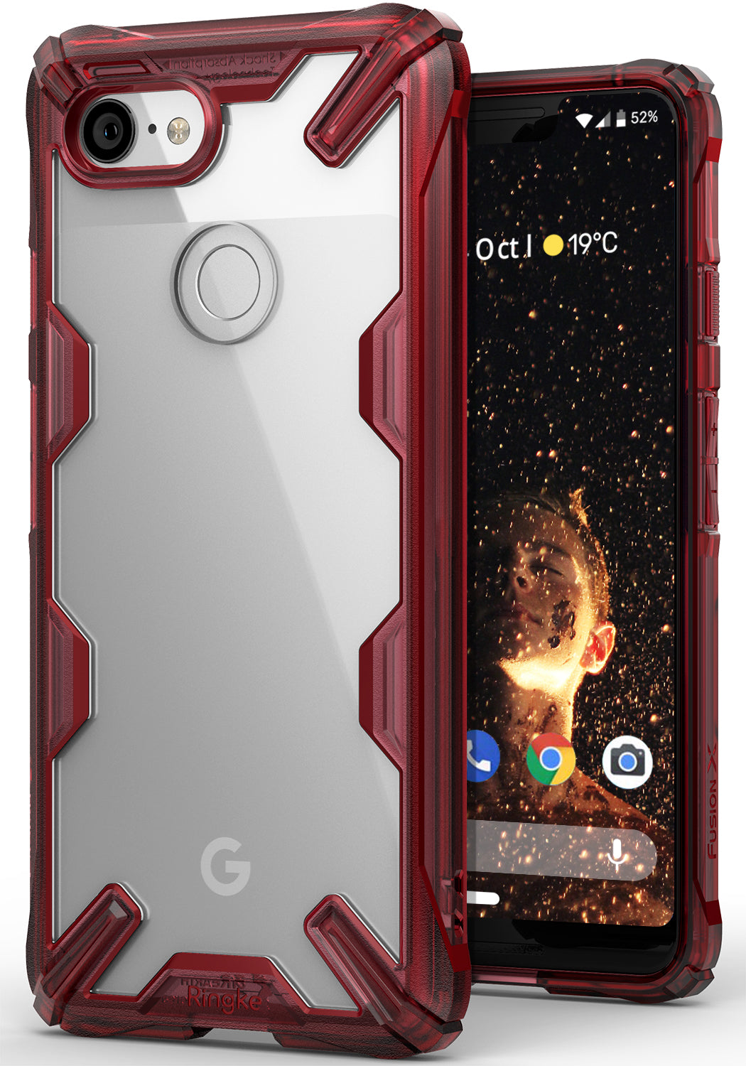 ringke fusion-x rugged heavy duty clear back case cover for google pixel 3 xl main ruby red