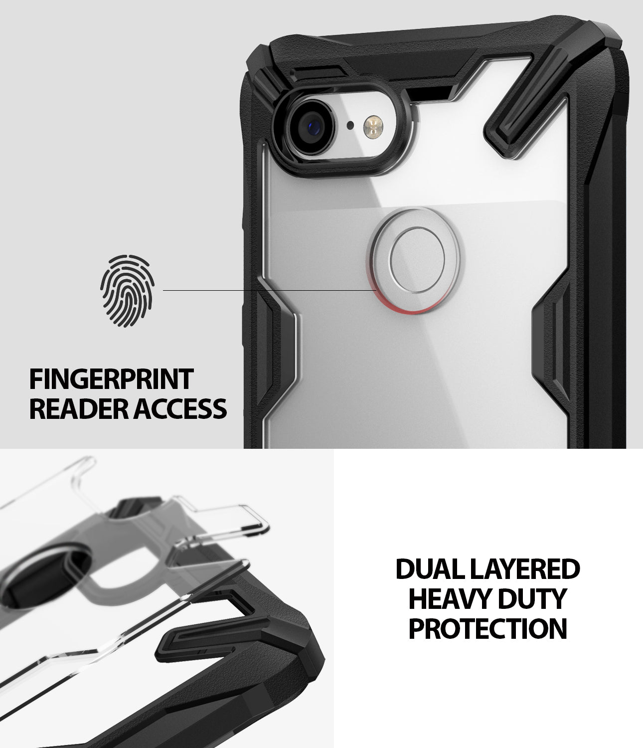 ringke fusion-x rugged heavy duty clear back case cover for google pixel 3 xl main fingerprint scanner accessible