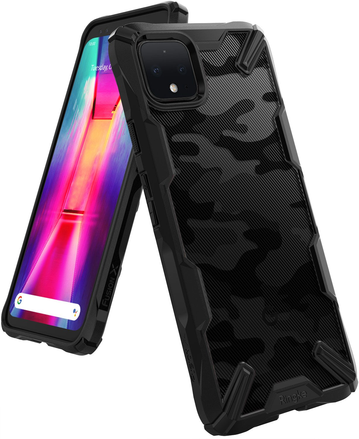 Ringke Fusion-X Case compatible with Google Pixel 4, Camo Black