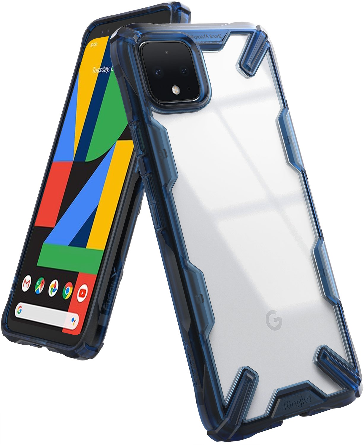 Ringke Fusion-X Case compatible with Google Pixel 4, Space Blue