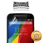 Moto G 2014 (2nd Gen.) Screen Protector | Film - Invisible Defender screen protector being applied to a Moto G phone.