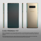 Galaxy Note 8 [INVISIBLE DEFENDER] Full Coverage Screen Protector - Front, side, and back views of a gold Galaxy Note 8.