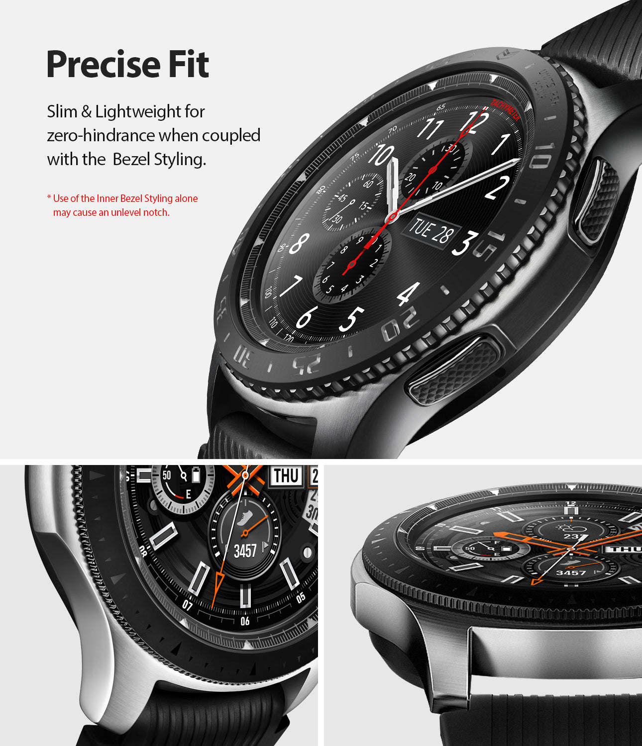 ringke inner bezel styling for samsung galaxy watch 46mm, gear s3 frontier, and gear s3 classic, 46-inner-02, stainless steel, precise fit