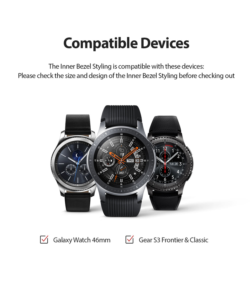 ringke inner bezel styling for samsung galaxy watch 46mm, gear s3 frontier, and gear s3 classic, 46-inner-02, stainless steel, compatibility