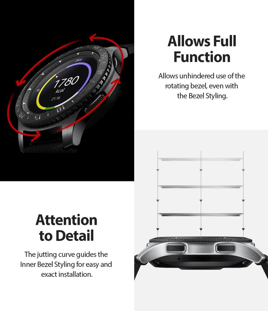ringke inner bezel styling for samsung galaxy watch 46mm, gear s3 frontier, and gear s3 classic, 46-inner-02, stainless steel, attention to detail
