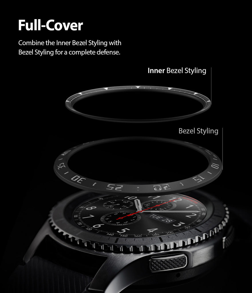 ringke inner bezel styling for samsung galaxy watch 46mm, gear s3 frontier, and gear s3 classic, 46-inner-02, stainless steel, full coverage
