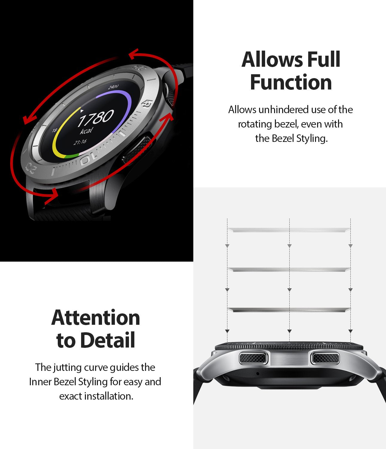 Ringke Inner Bezel Styling for Galaxy Watch 46mm, Gear S3 Frontier, and Gear S3 Classic, GW-46-IN-03, STAINLESS STEEL, attention to detail