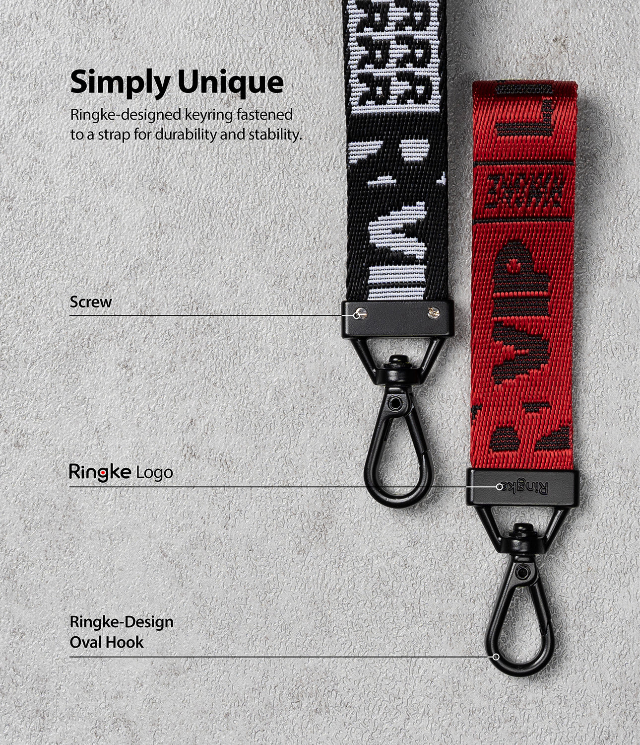 ringke deisnged keyring fastened to strap for a durability and stability