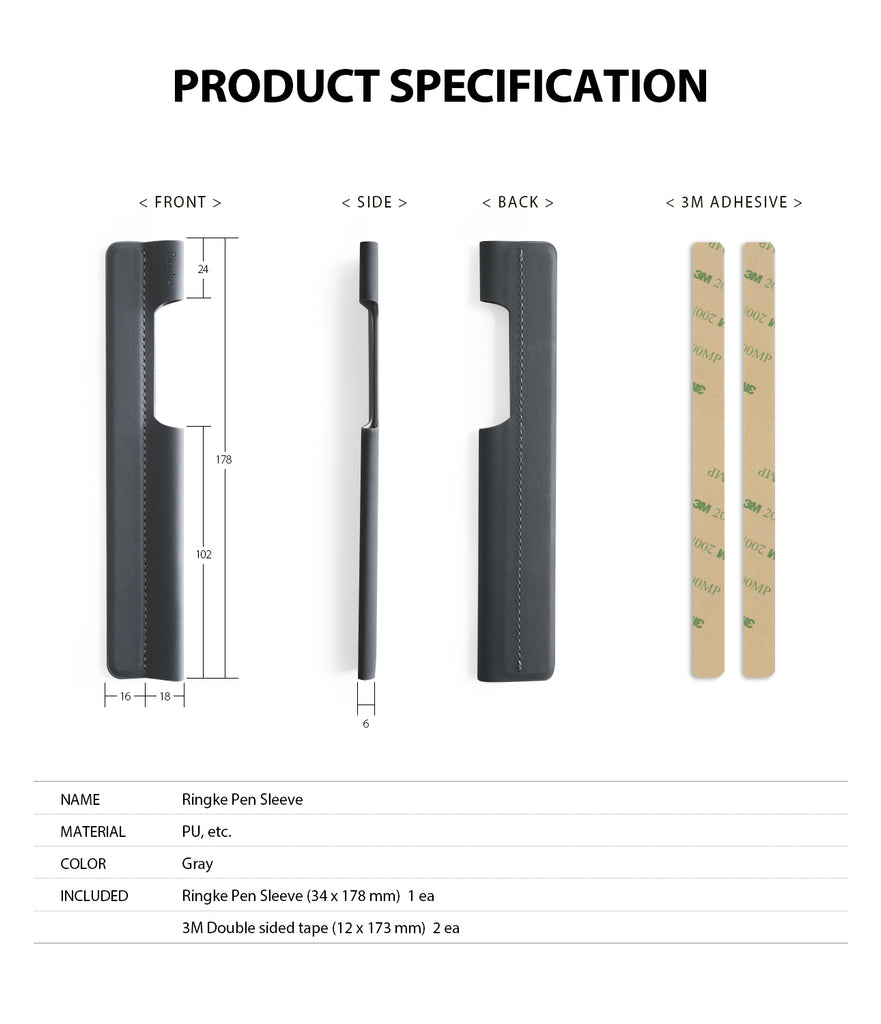 Ringke Pen Sleeve Charcoal Gray, apple pencil, Size