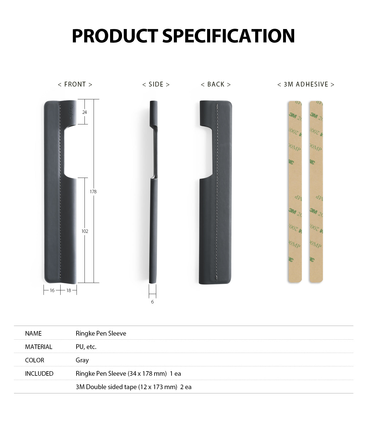 Ringke Pen Sleeve Charcoal Gray, apple pencil, Size