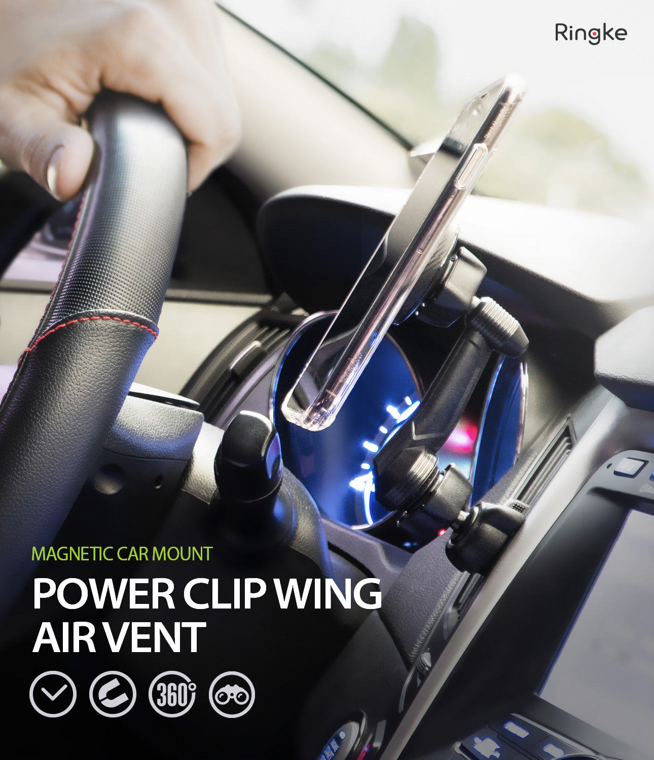 Ringke Power Clip Wing Car Mount phone holder mount air vent with strong magnetic head