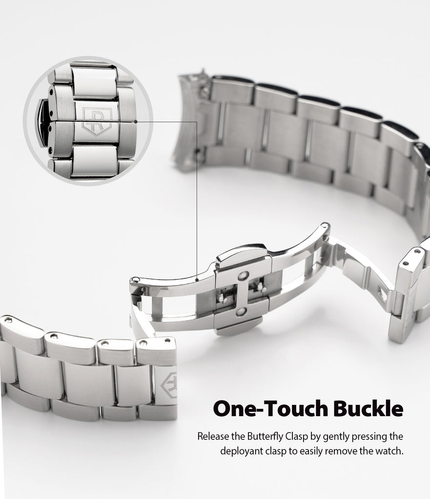 one-touch buckle : release the butterfly clasp by gently pressing the deployant clasp to easily remove the watch